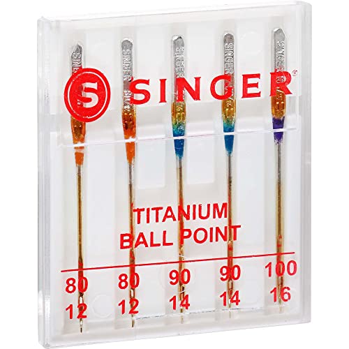SINGER Titanium Universal Ball Point Machine Needles for Knit Fabric, Assorted Sizes, 5-Count