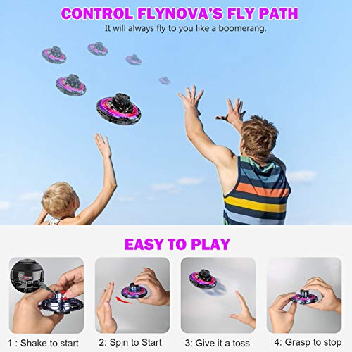 Flying Toy, FlyNova Flying Drones Toys Hand Operated Drones for Kids or Adults Stress Relief Interactive Cool Toys Rechargeable Scintillating RGB Light Mini UFO Drones for Indoor Outdoor Games