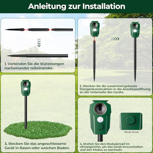 MEKEET Ultrasonic Cat Repeller for Garden, Solar Cat Repellent with Motion Sensor and LED Flash, IP65 Waterproof, Animal Repellent Against Cats, Dogs, Martens, Foxes and Wildlife