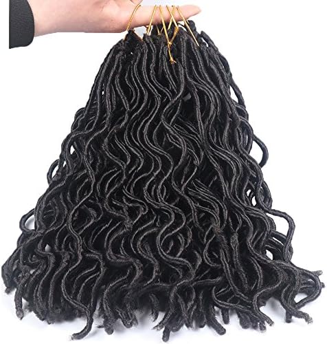 14'' 6 Packs Wavy Faux Locs Crochet Hair 2x Janet Collection Havana Mambo Faux Locs 24Roots/Pack Crochet Braids Short Faux Locs Hair Extensions (#1B)