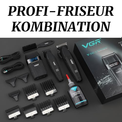 VGR 640S3 Professional 3 in 1 Hair Cutting Kit, 9000RPM Hair Clippers for Men Professional Hair Trimmer & Foil Shavers Set, Cordless Mens Barber Combo for Home, for Him(Black)