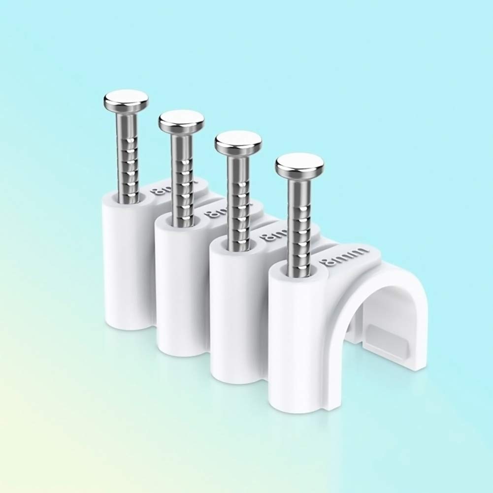 Round Cable Clips, 100 Pcs Wire Wall Clips with Steel Nail Cables Management Holder Cable Fixing Pins for Walls Office Home Kitchen, Whtie 8mm