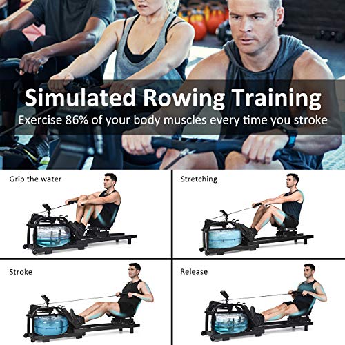 image for GYMAX Water Rowing Machine, Adjustable Water Resistant Rower with LCD 