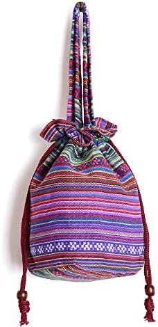 Stylish Hobo Shoulder Cotton Fabrics Bag Multicolored Travel Drawstring Women Mini Bucket Bag