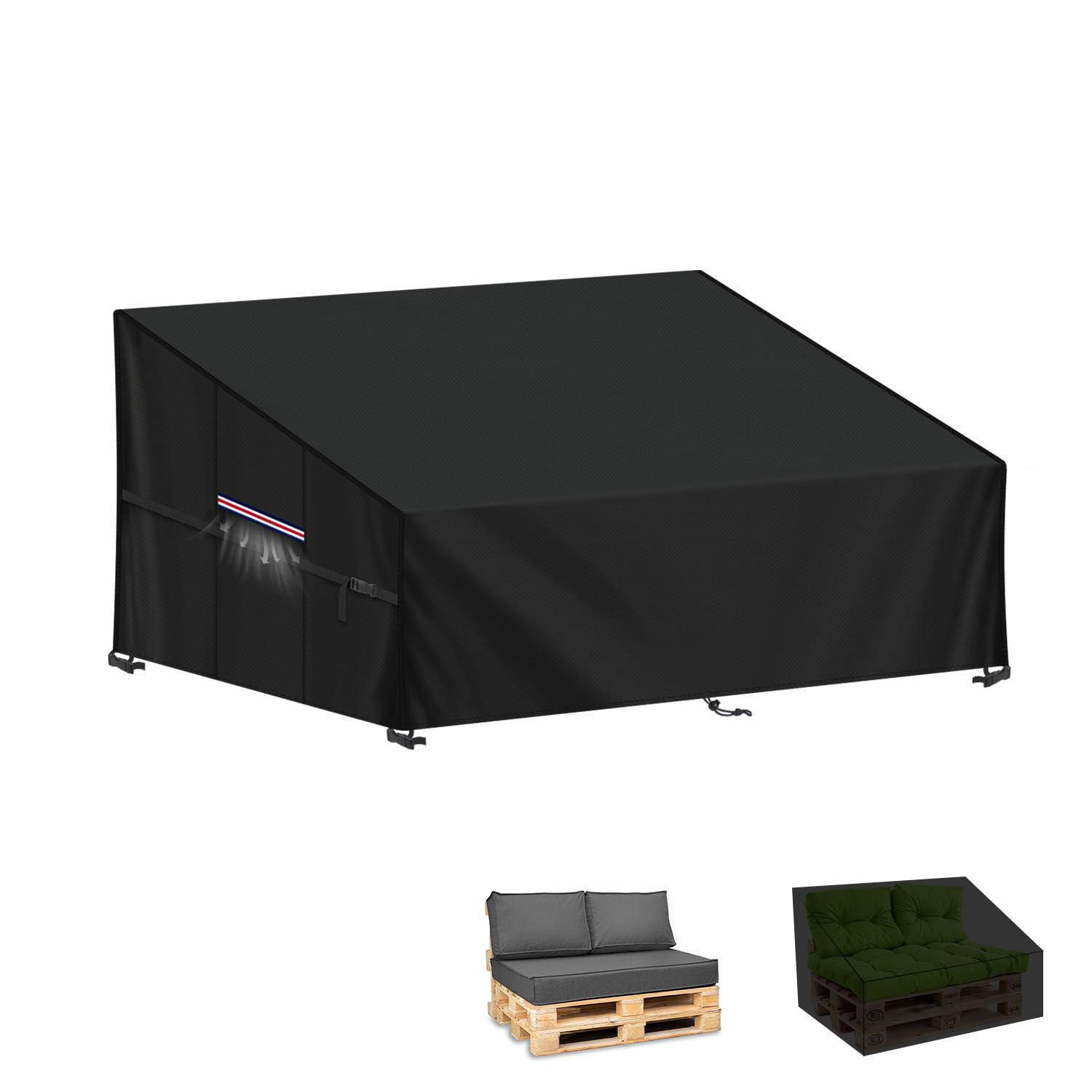 LAMUNI Pallet Sofa Cover Outdoor Pallet Bench Cover 2 Seater Deep Seat Garden Couch Covers Waterproof Rattan Sofa Cover 420D Oxford Pallet Furniture Covers with Air Vent, 138x99x80/40cm