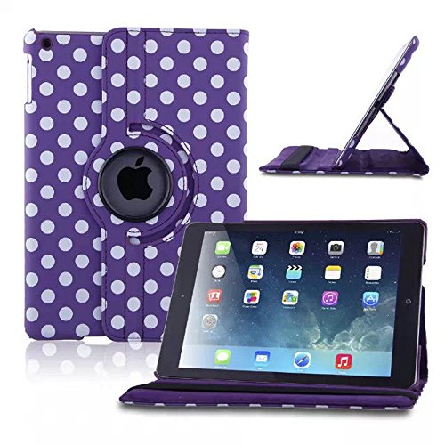 AiSMei - Apple iPad Air Case iPad5 Case 360 Degree Rotating Stand Case Cover With Auto Wake-Sleep Function For the 5th Gen. iPad - Dot Purple