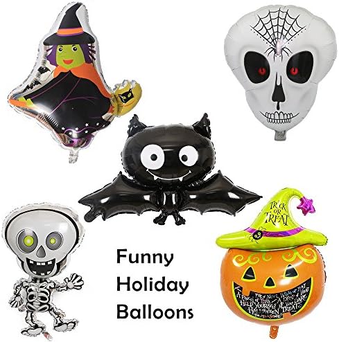 Mylar Helium Foil Halloween Balloons Pumpkin Skull Bat Witch Skeleton Party Outdoor Decoration 5 Pcs Set