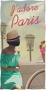 ZZAEO Vintage Paris Eiffeltower Girl Bike Towel Hand Towel, 30 x 15 inch Thin Lightweight Soft Absorbent Fingertip Towel for Home Bathroom Theme Decor