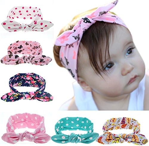 Kingyee Kids Baby Girl Headbands and Bows with Elastic Set of 6 100% Cotton for Girls