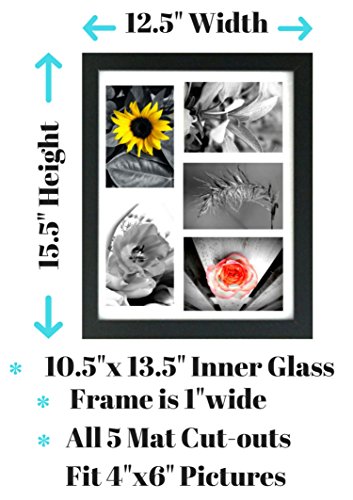 Tasse Verre (2-Pack) Collage Picture Frame 11x14 - Black - Displays Five 4x6 Inch Pictures with Mat and Glass Protection