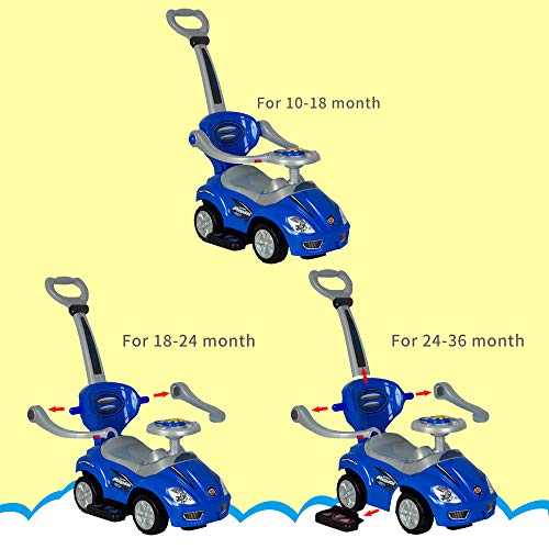 ChromeWheels 3 in 1 Ride on Toys Pushing Car with Guardrail,Mega Car for Toddler Wagon Handle Stroller,Color Blue