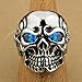 LINSION Vintage Skull Ring Stainless Steel Blue CZ Eyes Black Silver Tone Mens Jewerly 3A201