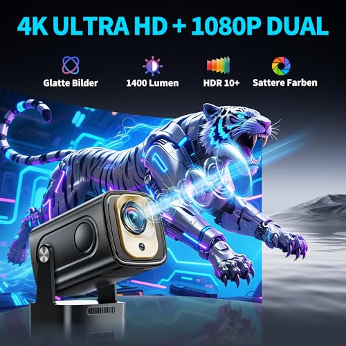 Mini Projector 4K 1080P [2026 New & Automatic Focus] Projector Portable with WiFi 6 and Bluetooth 5.4 with 270° Rotating & Automatic Keystone Correction with HDMI/TV Stick/Memory Stick/Laptop, Black