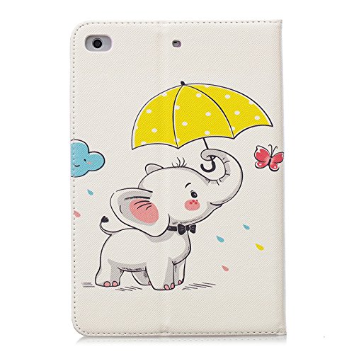 iPad Mini 3 Mini 4 Case,LittleMax(TM) Slim Fit Folio Stand Synthetic Leather Protective Cover [Card Slots] for Apple iPad Mini 1/2/3/4 7.9 inch [One Free Stylus] -# Yellow Umbrella Elephant - Thumbnail 3