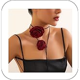 Rannyrena Vinatge Large Flower Choker Necklace 2pcs 3pcs Suede Long Wrap Necklaces Set Bow-knot Layered Tie Necklace with Artificial Rose Boho Party Accessories for Women