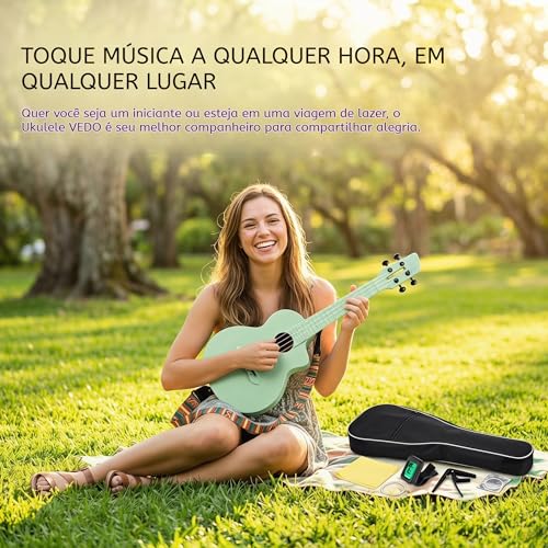 VEDO Ukulele de Concerto 23 Polegadas em Fibra de Carbono | Conjunto Completo para Viagem, Inclui Mochila, Inclui Correia, Capo e Afinador, Inclui Palhetas e Cordas