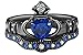 2PCS one set Black Gold Plated White Zirconia Created Blue Sapphire Heart Cut Bridal Crown Irish Claddagh Ring