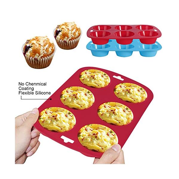 Silicone Muffins Tray, 2 Pack Deep and Jumbo Muffin Pan 6 Cup Large , Non-Stick Giant Cupcake Tin, Silicon Mould…