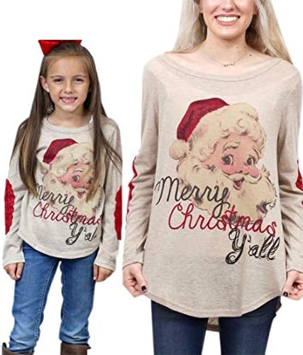 OAKBaby Christmas Family Clothing Santa Print Long Sleeve Mom and Daughter Matching Shirts Tops Blouse