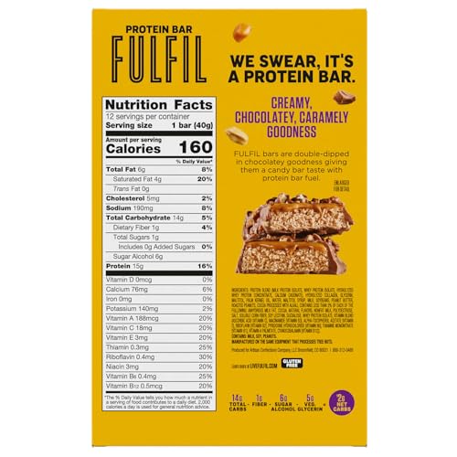 FULFIL PROTEIN SNACK BARS, CHOCOLATE PEANUT CARAMEL FLAVORED, GLUTEN FREE WITH 15G PROTEIN, PANTRY STAPLES, 12 COUNT