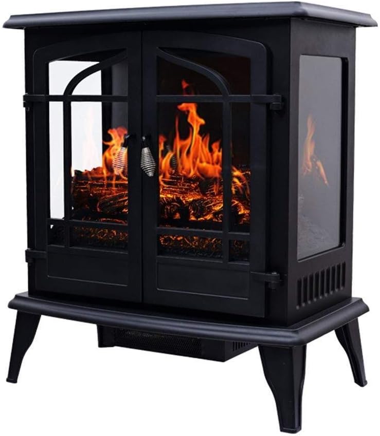 YOUXD Safe Warmer Electric Fireplace Stove (1400W) No Noise Freestanding Fireplace Heating Stove Indoor Heater with Log Burner Flame Adjustable Thermostat and Overheat Protection for Living Room