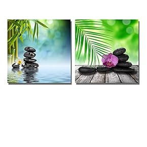 Canvas Prints Wall Art - Stones and Bamboo on The Water/Spa Treatment | Modern Wall Decor/Home Decoration Stretched Gallery Canvas Wrap Giclee Print & Ready to Hang - 12"x12" x 2 Panels