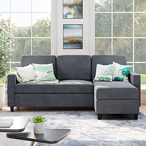 Photo 1 of Shintenchi Dark Grey L Shaped Convertible Sectional Sofa Couch with Storage Ottoman for Living Room, 77"D x 49.2"W x 33.9"H, Linen Upholstery