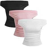 WDIRARA Women's 3 Pack Off Shoulder Ruched Tops Short Sleeve Slim T Shirt
