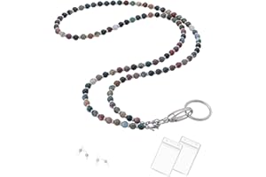 C&L Accessories Lanyard for ID Badges Holder, Beaded Cute Lanyard for Keys Neck Lanyards for Glasses Chain Strap for Women (Indian Agate)