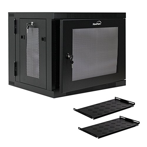 NavePoint9U Wall-Mount Network Cabinet Enclosure, 450mm Depth, Hinged Back, Swing Gate Server Cabinet, Locks, Pre-Assembled, Perforated Door, 1x L Brackets;2X 1U Vented 450mm Depth, Cable Management