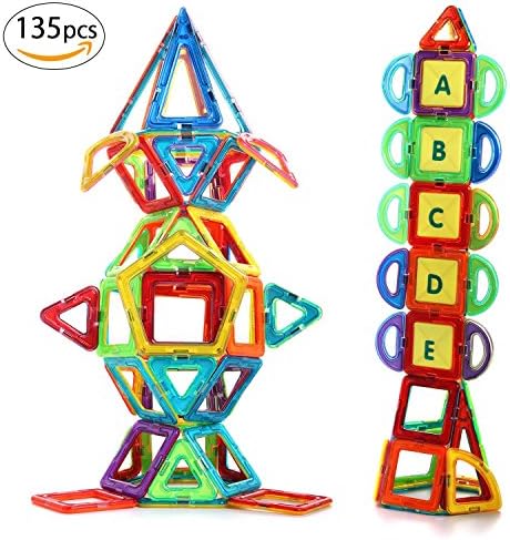 Glantop Magnetic Blocks 135pcs, 3D Magnetic Building Sets, Construction Magnetic Tiles - Creativity beyond Imagination, Inspirational, Recreational, Educational Toys for Kids