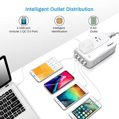 Baban Voltage Converter Universal Travel Adapter, Step Down 220V to 110V Converter with 4-Port USB Charging, Worldwide Plug Adapter with UK/AU/US/EU/in/IT Plug for International Travel, White - Thumbnail 2