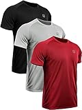 Neleus Men's 3 Pack Mesh Athletic Running Workout Shirts,5033,Black,Grey,Red,US L,EU XL
