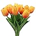 Duovlo 18 heads Artificial Mini Tulips Real Touch Wedding Flowers Arrangement Bouquet Home Room Centerpiece Decor (Sunset)