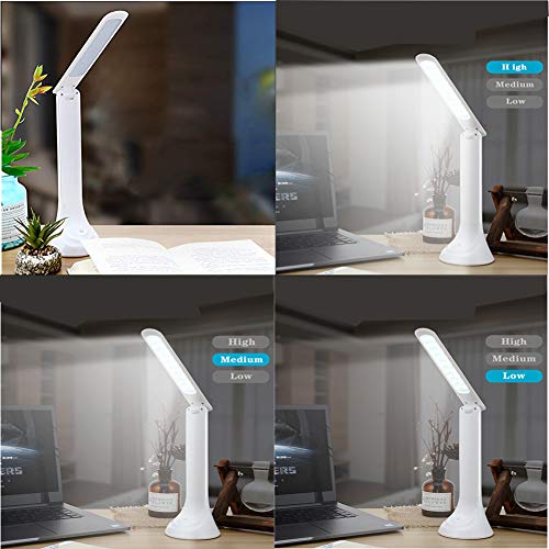 LED Desk Lamp Battery Operated USB Rechargeable, Portable Dorm/Office/Bedside Reading Light Small,3 Dimmable Brightness Eye Caring Kids Study Table Lamps, Touch Control Modern Working Desk Light White