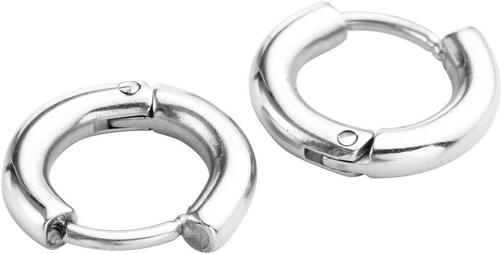 Jwoolw 8mm Stainless Steel Silver Small Round Tube Endless Hoop Earrings, Hypoallergenic for Cartilage Lip Piercing Nose Hoop (White)
