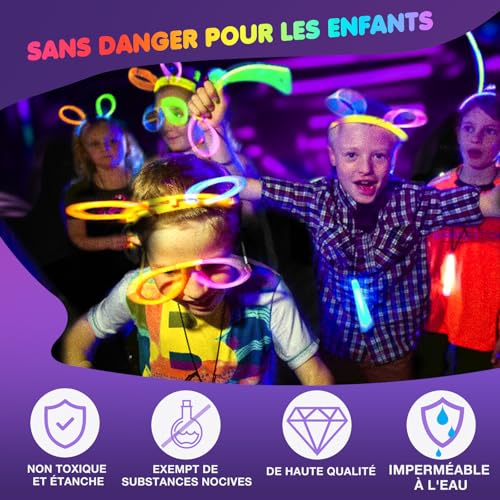 Ziitty 100 Luminous Fluorescent Bracelets, Christmas Decoration Accessory, 7 Beautiful Colours Glow Stick, Fluorescent Accessory, Wolves and Glasses Neon Gadgets for New Year Party Decoration