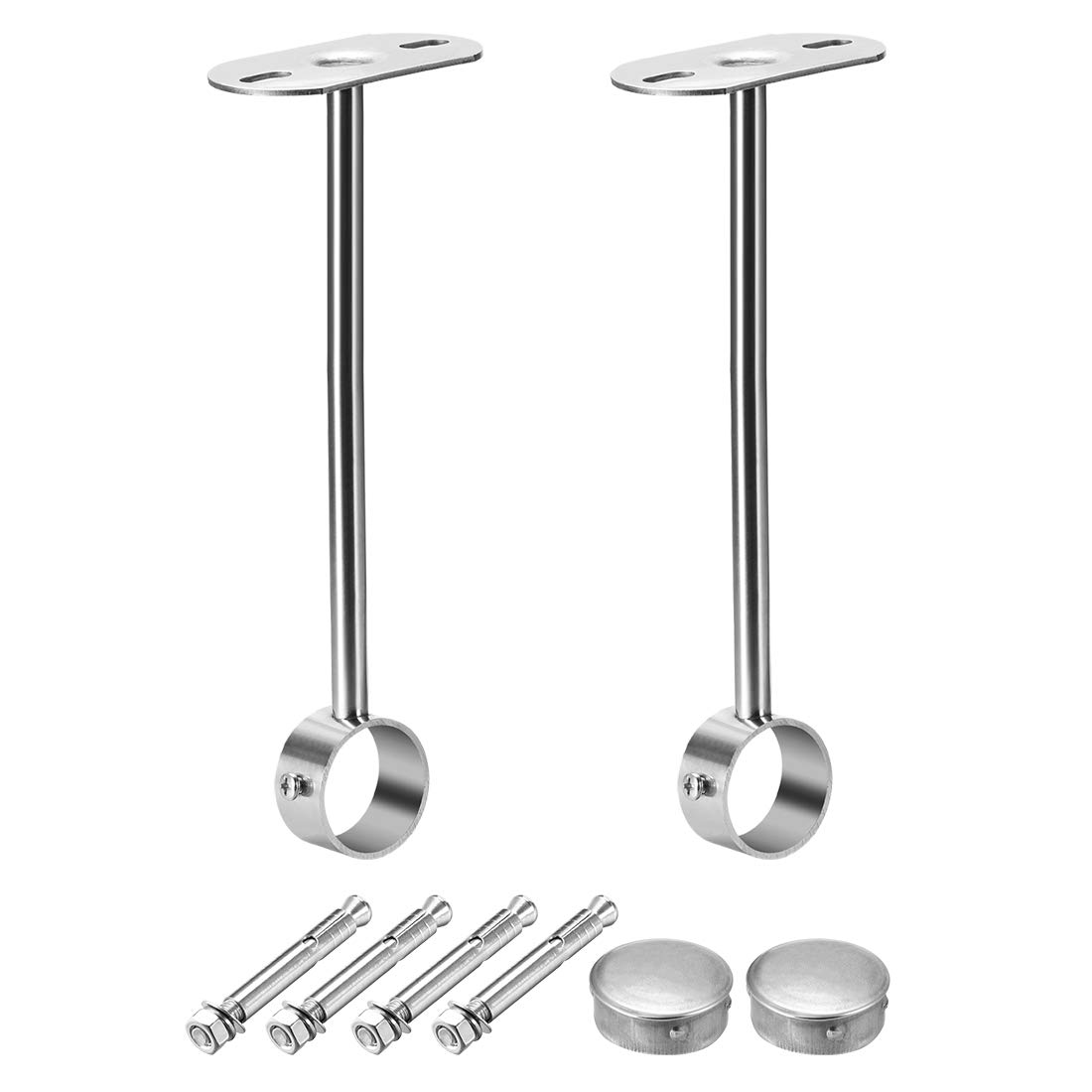 sourcing map Ceiling-Mount Bracket, Wardrobe Pipe Bracket, 25mm Dia, Shower Curtain Closet Wardrobe Rod Lever Support Holder Pipe Flange Socket 2pcs(250mm Height)