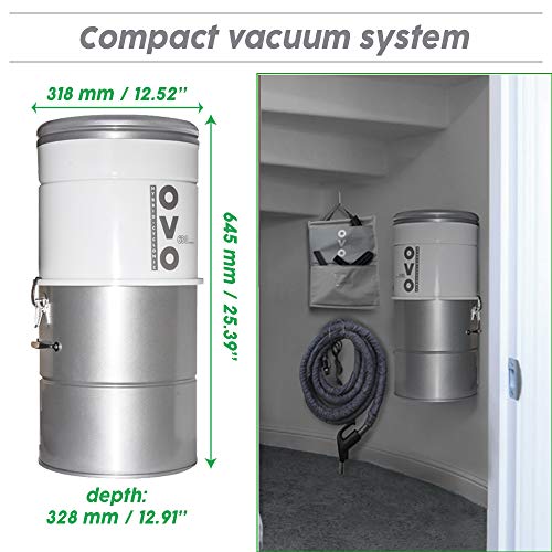 Large Capacity Central Vacuum System - Hybrid Filtration For Air Purification - 25L or 6.6Gal - 630 Airwatts Power Unit