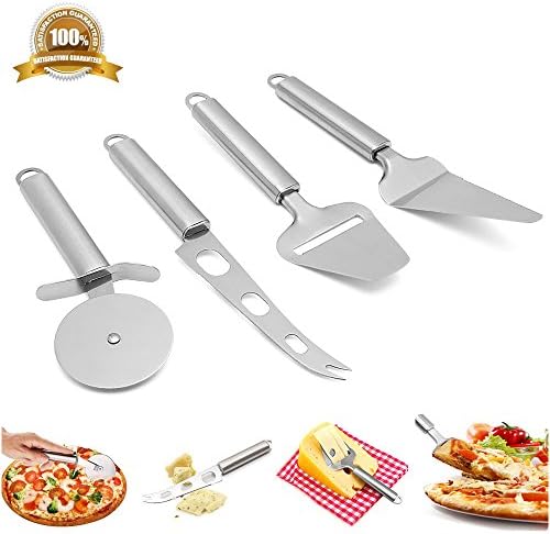 Stainless Steel Kitchen Gadget Tools Set of 4, NnxDeal Cheese Knife, Cheese Slicer / Planer, Pizza Wheel Cutter, Pizza Cake Pie Slice Server Shovel Pastry