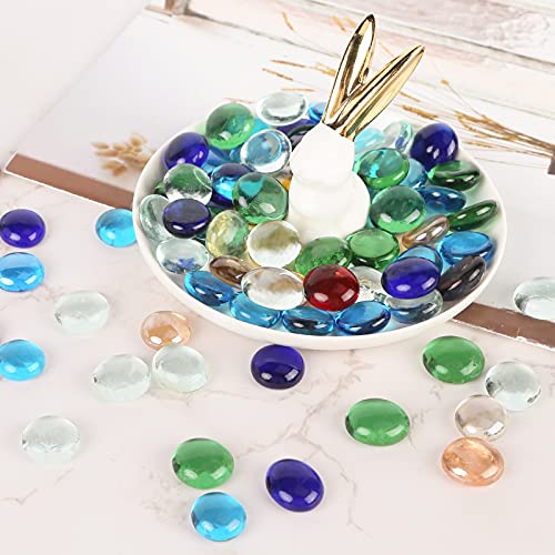 FUTUREPLUSX Flat Glass Marbles 1Lb, 100PCS Fill 0.3L Vol. Premium Corlorful Mixed Color Flat Gems Aquarium Pebbles Vase Filler Beads Table Scatter Decor