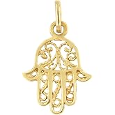 Lucchetta - 14k Gold Hamsa Hand Pendant - Mano de Fatima, Good Luck Charm Gifts, Fits Perfectly with Necklace up to 4mm, Authentic Jewelry Made in Italy