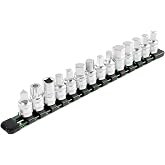 OEMTOOLS Drain Plug Socket Set for Both Foreign and Domestic Vehicles | Contains Both Male and Female Sockets, Engraved Size Markings, 3/8" Drive, Cr-V Steel, Includes Aluminum Socket Rail