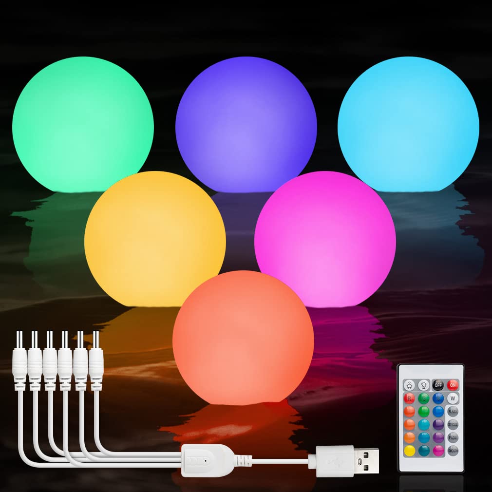 Photo 1 of Floating Pool Lights Rechargeable: 6 Pack Led Pool Lights with Remote, IP68 Waterproof, 3in Glow Ball for Swimming Pool, Color Changing Glowing Orb Sphere, Bath tub Accessories, Beach Party Decoration