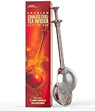 Long Handle Tea Infuser - Stylish Tea Strainer to Steep all Loose Leaf Teas, Herbal Blends and Yerba Mate - Stainless Steel with Push Handle and Ultra Fine Infuser Holes - 1 Piece - Kiss Me Organics