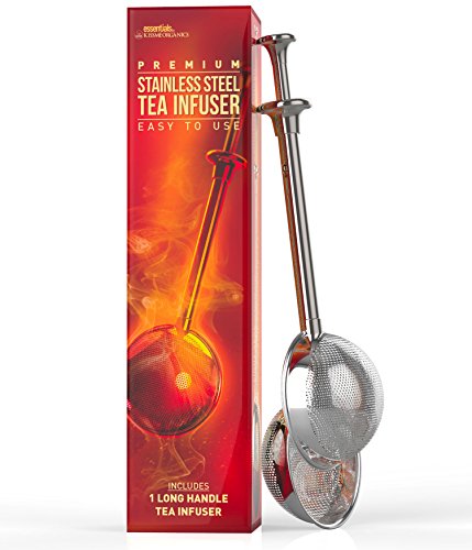 Best Prices! Premium Long Handle Stainless Steel Tea Infuser – Push Handle with Ultra Fine Strainer Holes – 1 piece