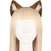 Surakey Long Fur Cat Ears Anime Cosplay Headband Plush Hairband Halloween Cosplay Party Costume for Men and Women Role-Playing (Brown-White)