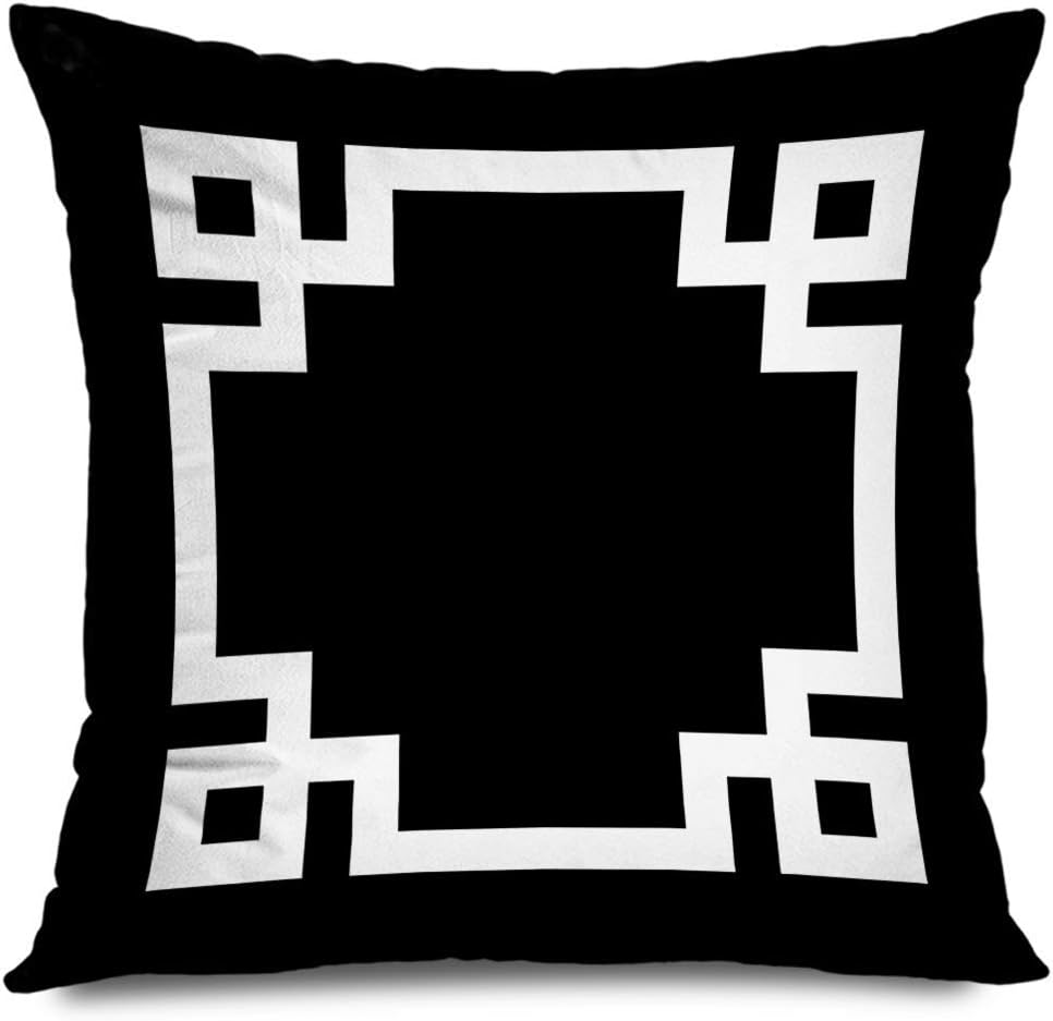 Throw Pillow Cover SquareRetro Black and White Greek Key Border Cushion Case Home Decor Zippered Pillowcase 16X16in