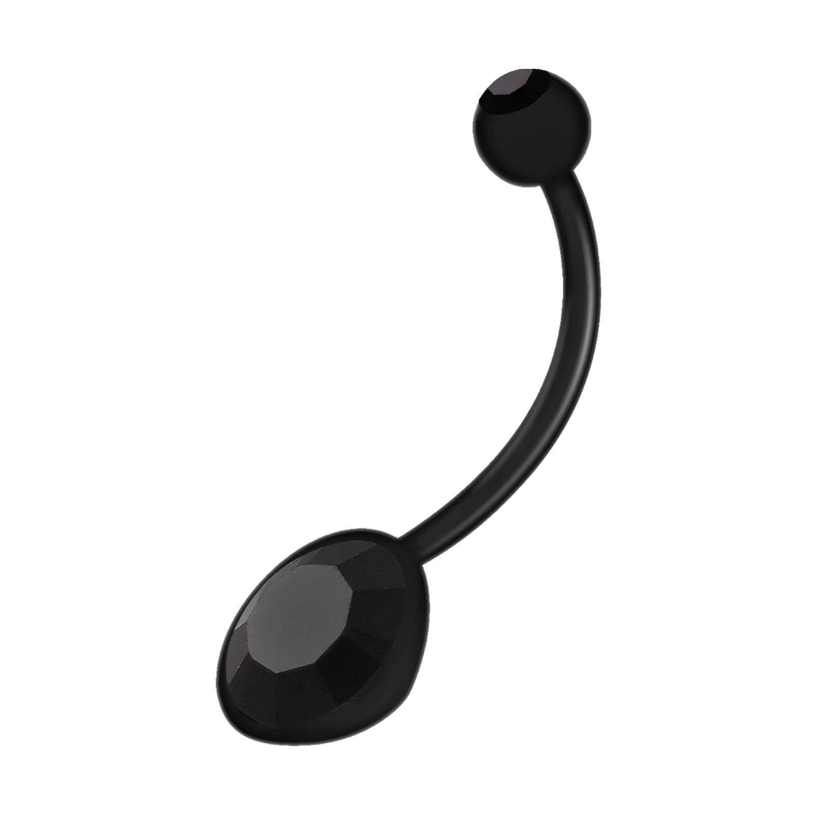 KJM FASHION Black Flexible Bioflex Pregnancy Belly Button Rings 14g 19mm Black Jet Crystals Long Length Barbell Belly Ring Jewellery 1214