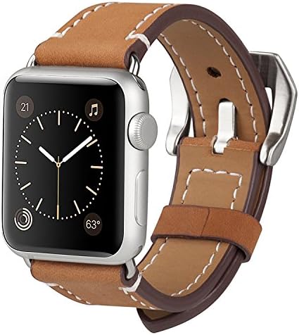 Apple Watch Band, ADOKEY 38MM iWatch Band Premium Crazy Horse Genuine Leather Wrist Strap with Stainless Metal Adapter Clasp Replacement for Apple Watch Sport Edition Series 1 2 Sport&amp;Edition-Brown